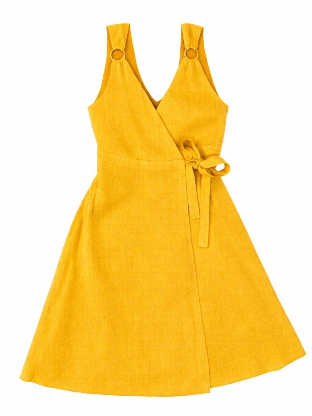 Joh Apparel Women’s Yellow Gold Wrap Dress Sleeveless V-Neck Midi Tie Waist S M - Picture 2 of 8